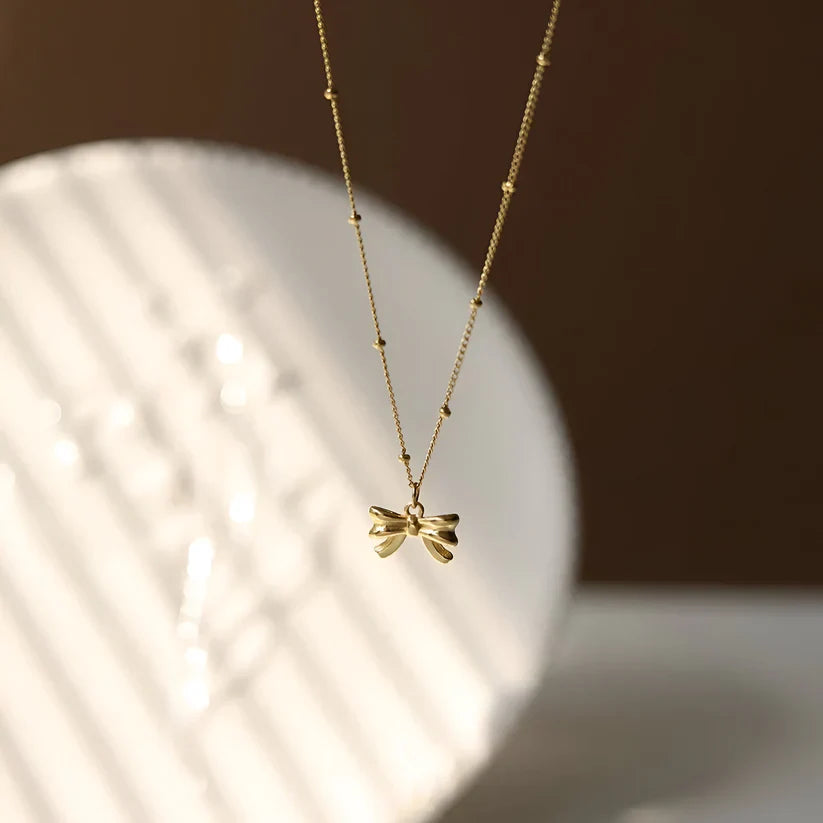 SORI STYLE Dainty Bow Pendant Necklace - Sori Style — alternative angle