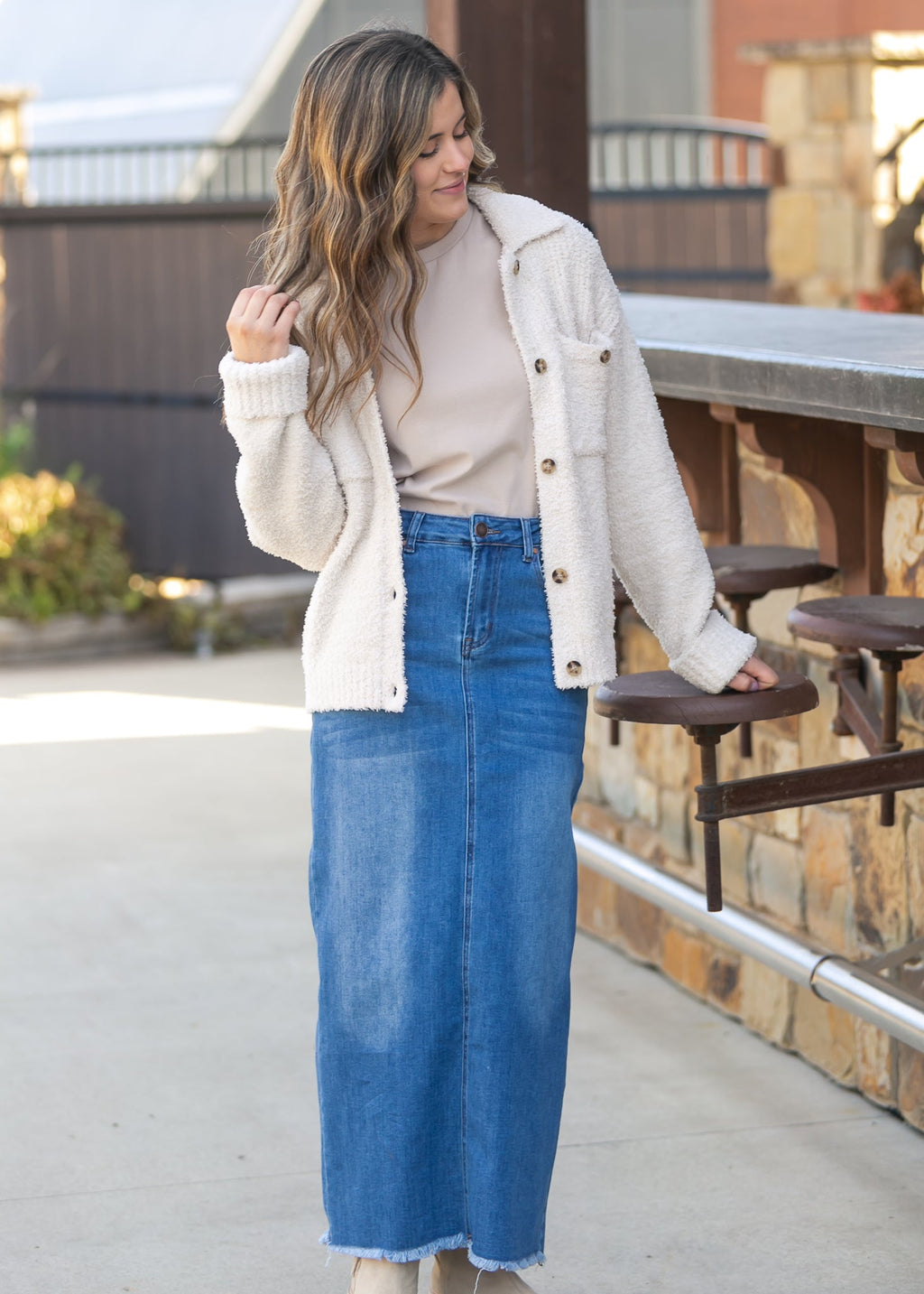 Inherit Co. Dakotah Raw Hem Long Denim Skirt - FINAL SALE — detail close-up