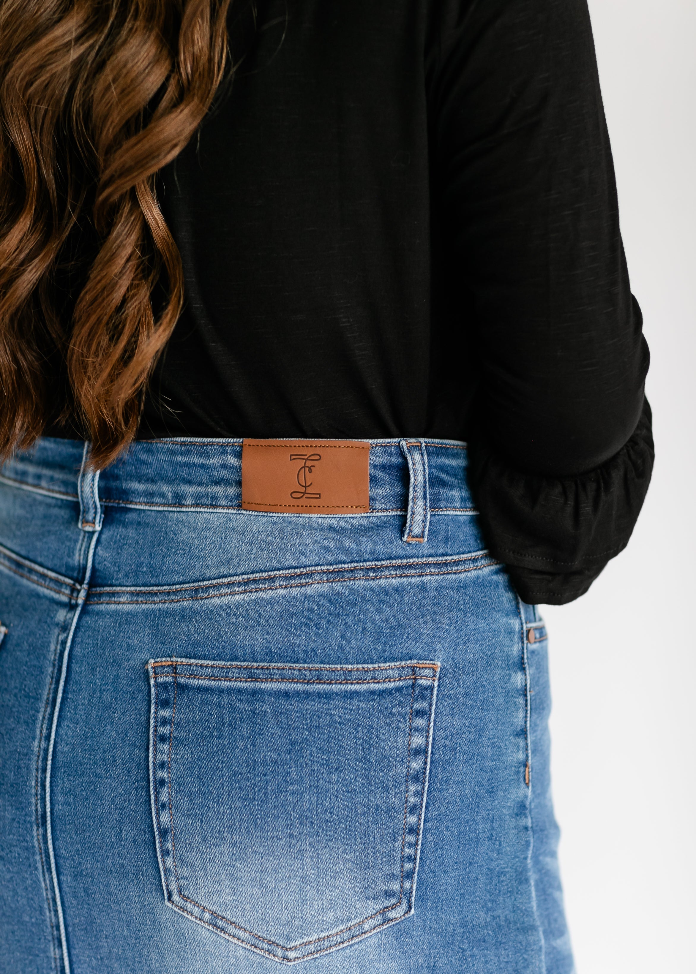 Inherit Co. Dakotah Raw Hem Long Denim Skirt - FINAL SALE — size reference