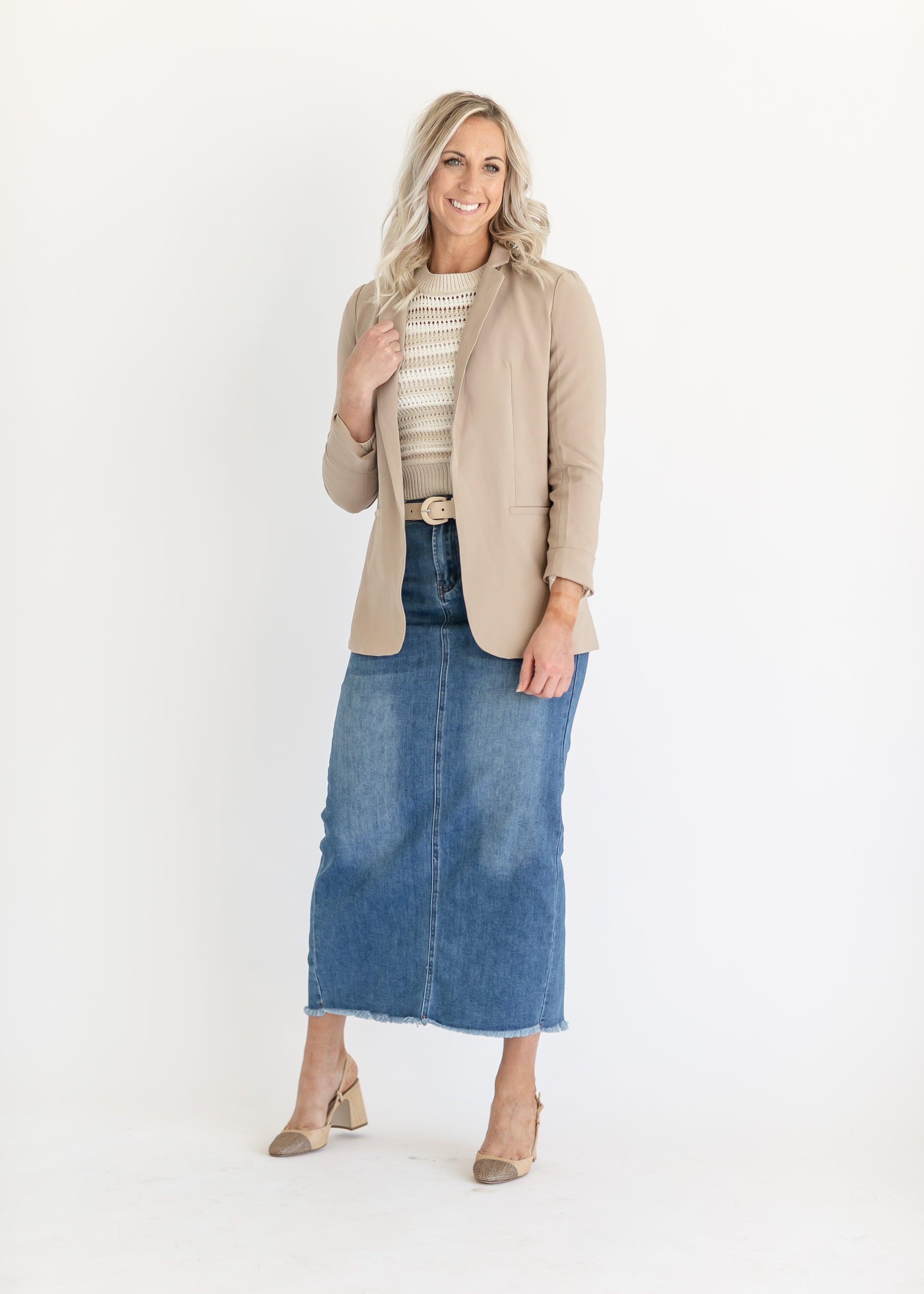 Inherit Co. Dakotah Raw Hem Long Denim Skirt - FINAL SALE — side view