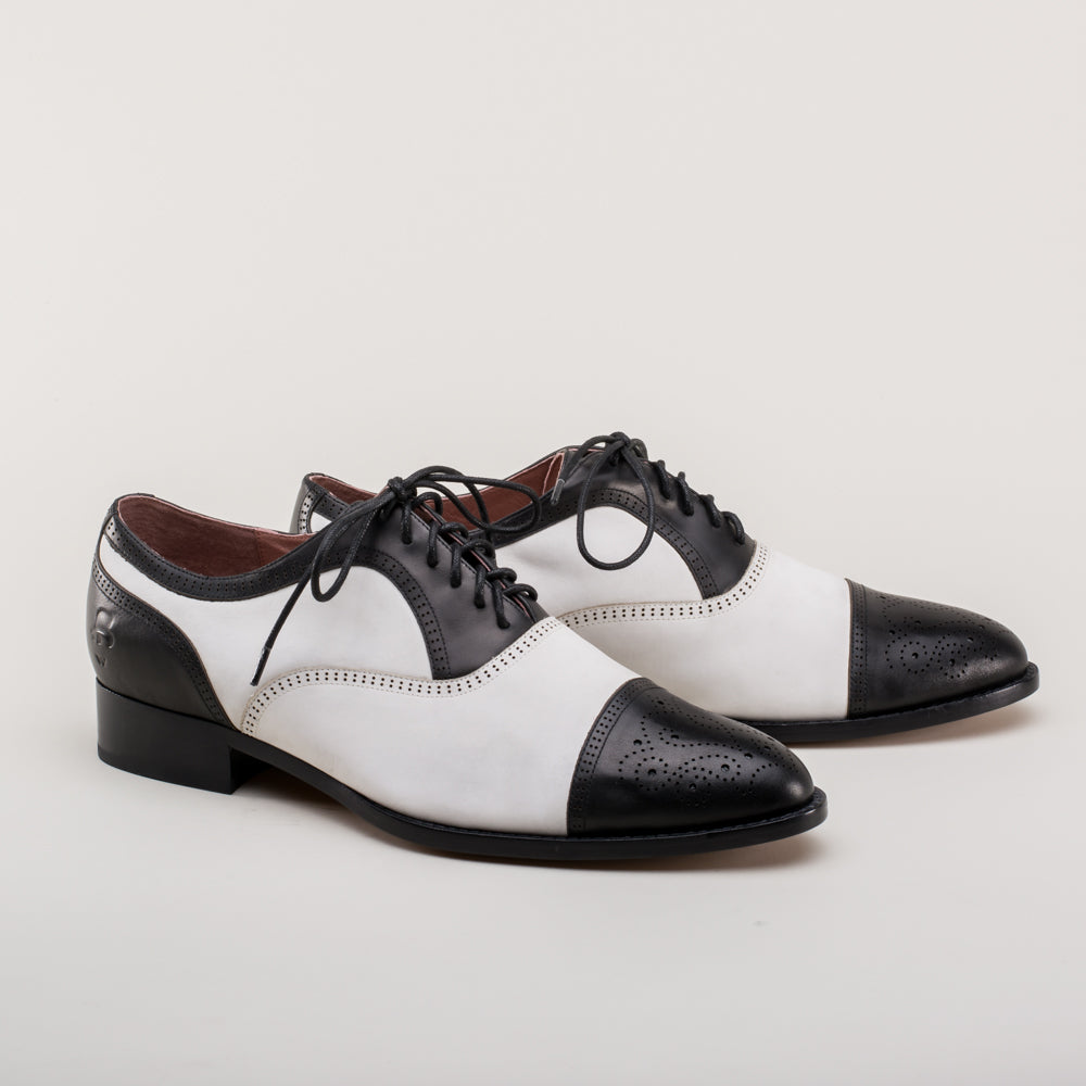 Dandy Men's Vintage Cap Toe Oxfords (Black/White) — historical footwear by American Duchess