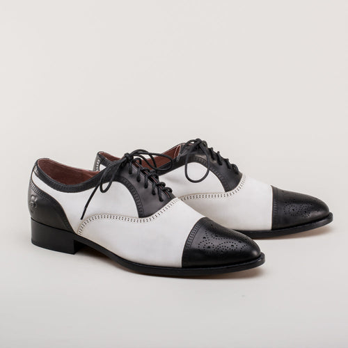 Dandy Men's Vintage Cap Toe Oxfords (Black/White) — historical footwear by American Duchess