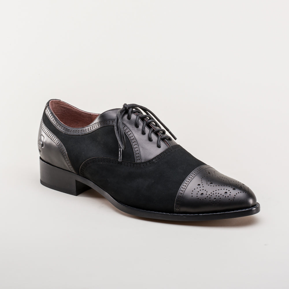 American Duchess Dandy Men's Vintage Cap Toe Oxfords (Black) — detail and construction