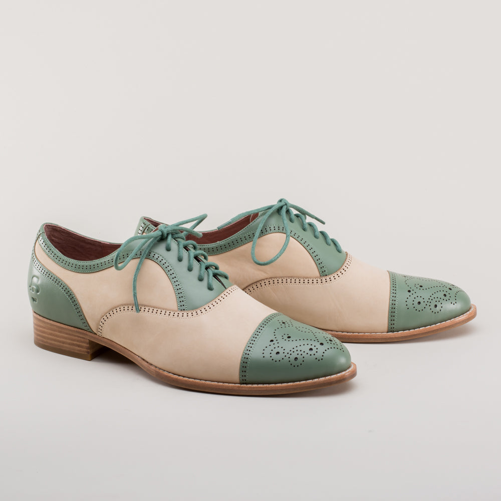Dandy Men's Vintage Cap Toe Oxfords (Sage/Buff) — historical footwear by American Duchess