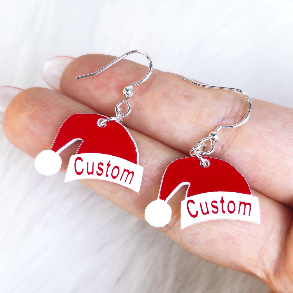 BodyCandy Custom Santa Hat Personalized Fishhook Dangle Earrings — lifestyle context