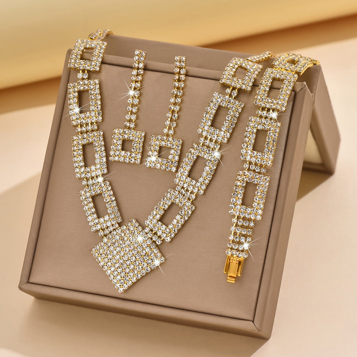 Mariam's Collection Dazzling 3-Piece Full Rhinestones Jewelry Set (MAC317) — fabric or material detail
