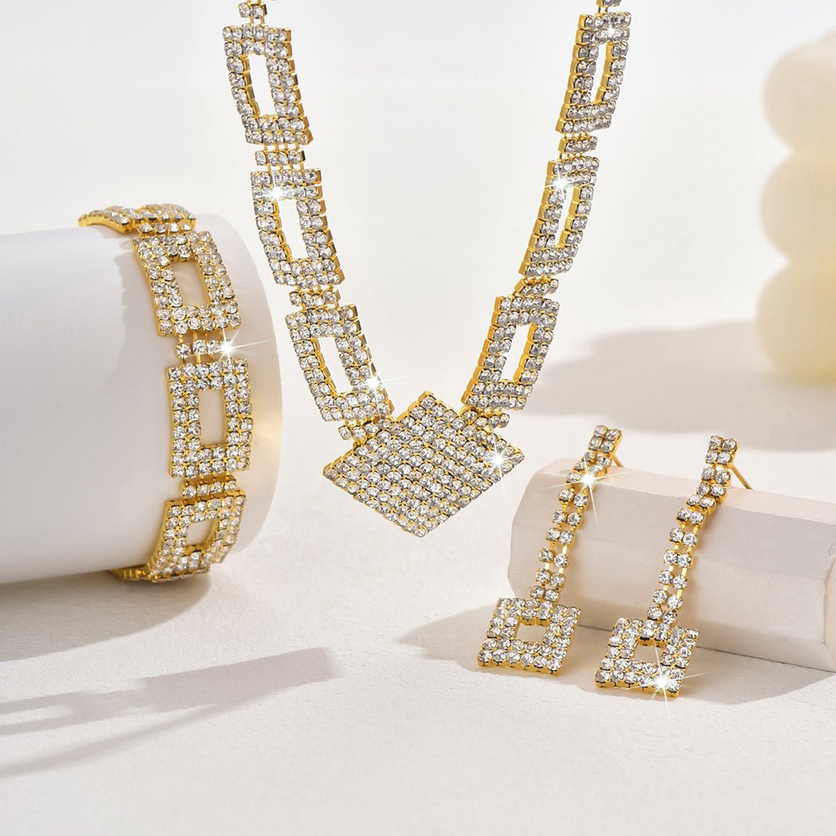 Mariam's Collection Dazzling 3-Piece Full Rhinestones Jewelry Set (MAC317) — lifestyle worn / used context