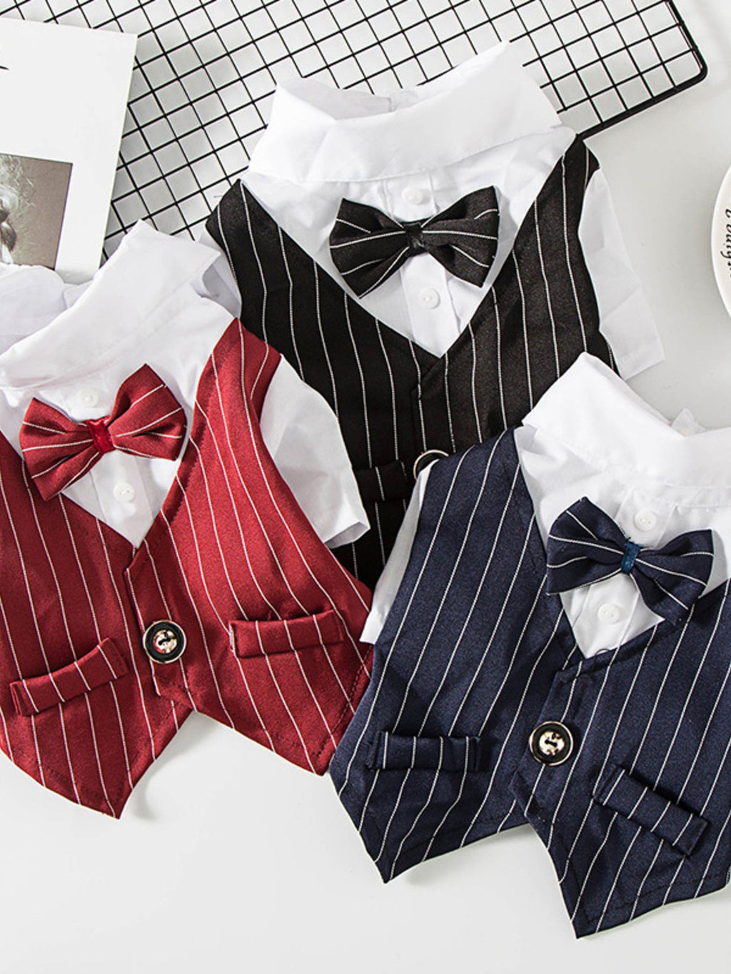Striped Bow Tie Pet Blazer