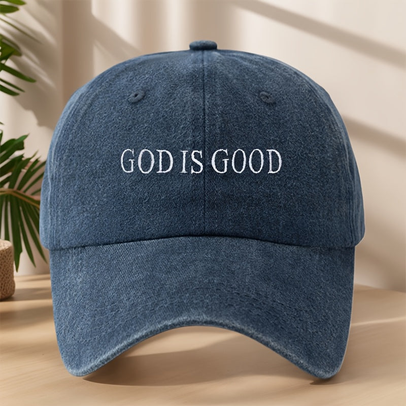 MyClosetAid [Vintage Baseball Cap] Embroidered "GOD IS GOOD" Design — detail close-up