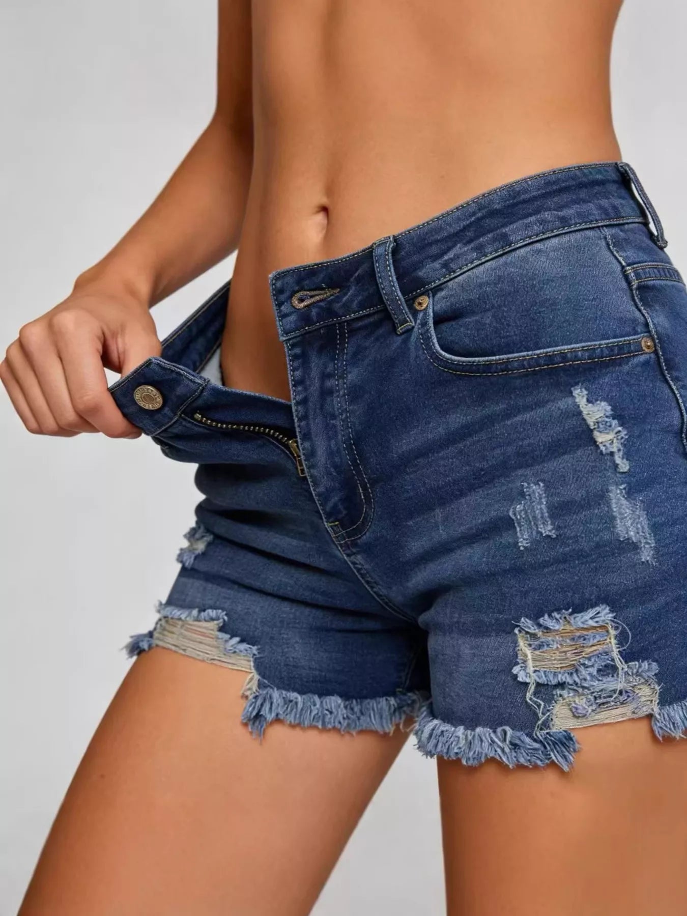 Distressed Frayed Hem Denim Shorts