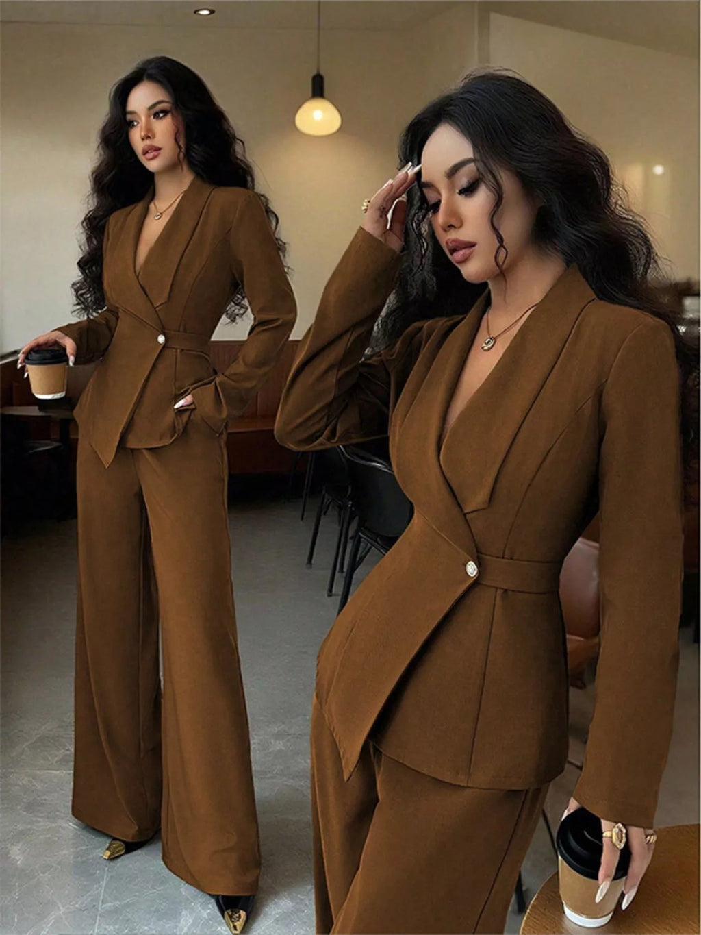 One Button Blazer and Pants Set