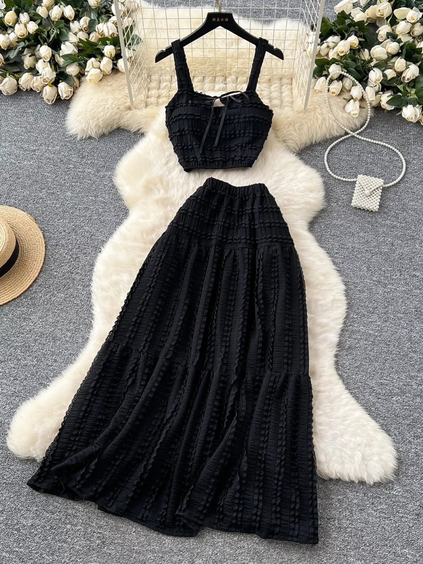 Ruched Crop Top and Maxi Skirt Set