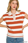 Zenana Viscose Striped Collared Sweater Vest