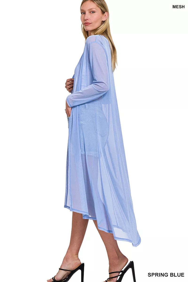 Zenana Mesh Open Front Cardigan