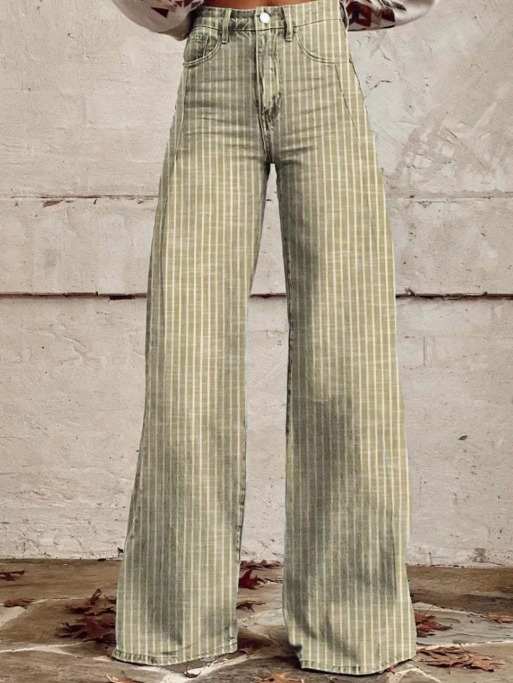 Striped High-Waisted Wide Leg Jeans