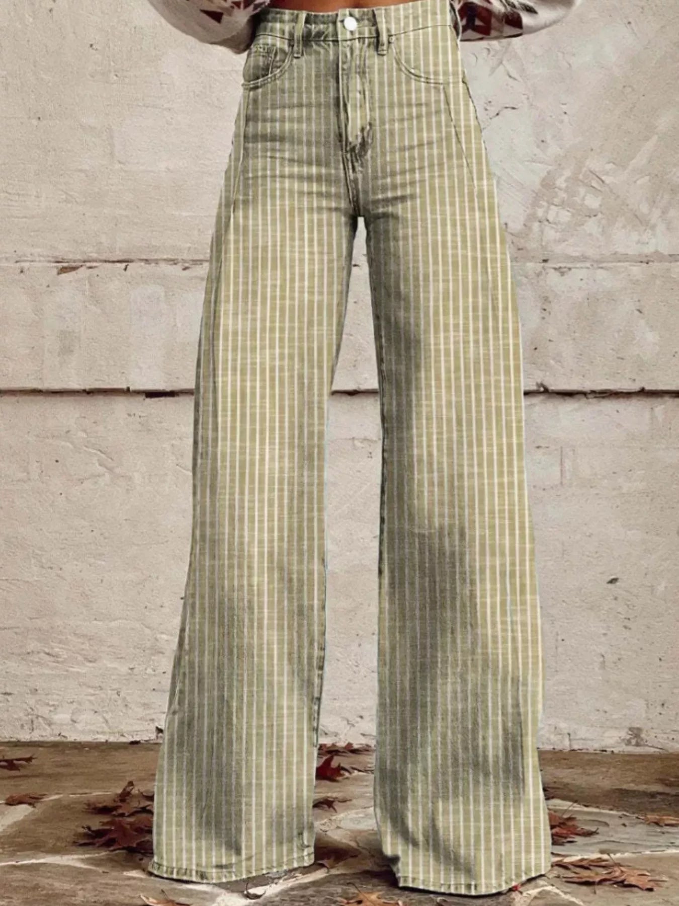 Striped High-Waisted Wide Leg Jeans