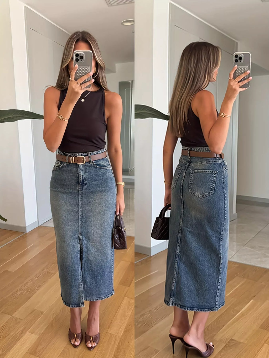 Slit Front Denim Skirt