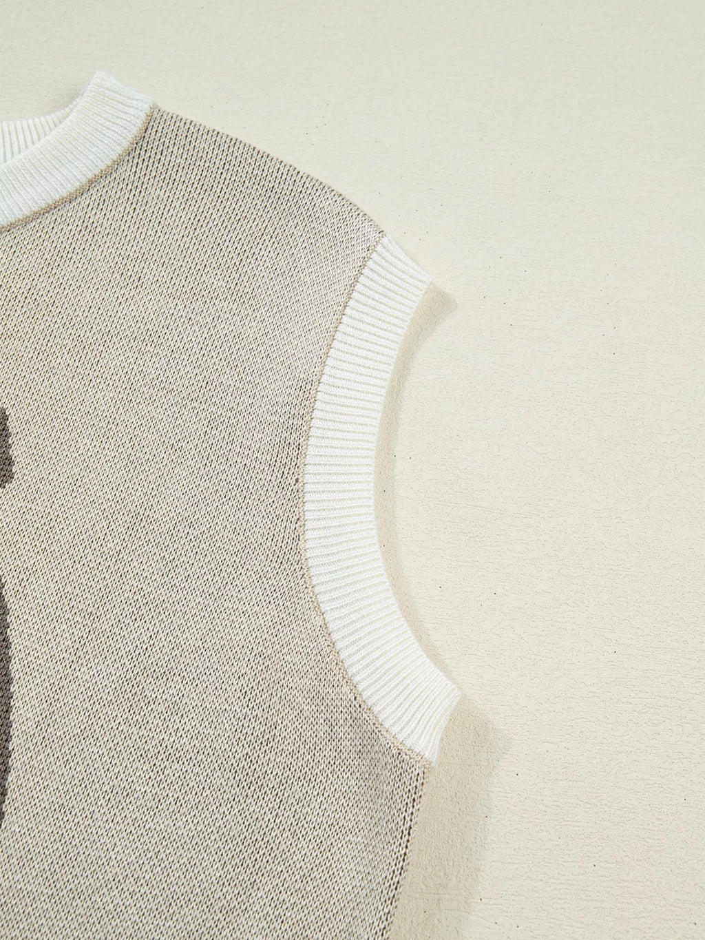 Horse Shoe Print Color Block Trim Round Neck Sleeveless Sweater