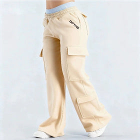 Women's Loose-Fit Casual Pants with Pockets – Solid Color Two-Tone Label