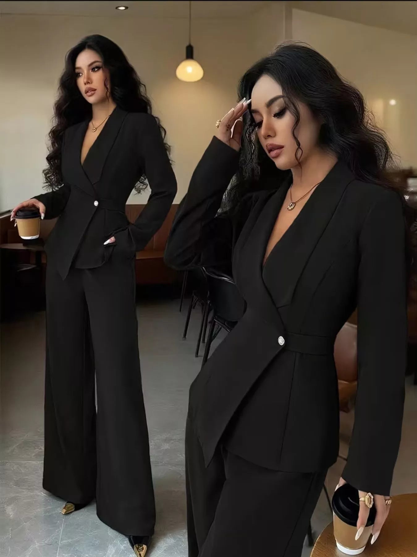 One Button Blazer and Pants Set
