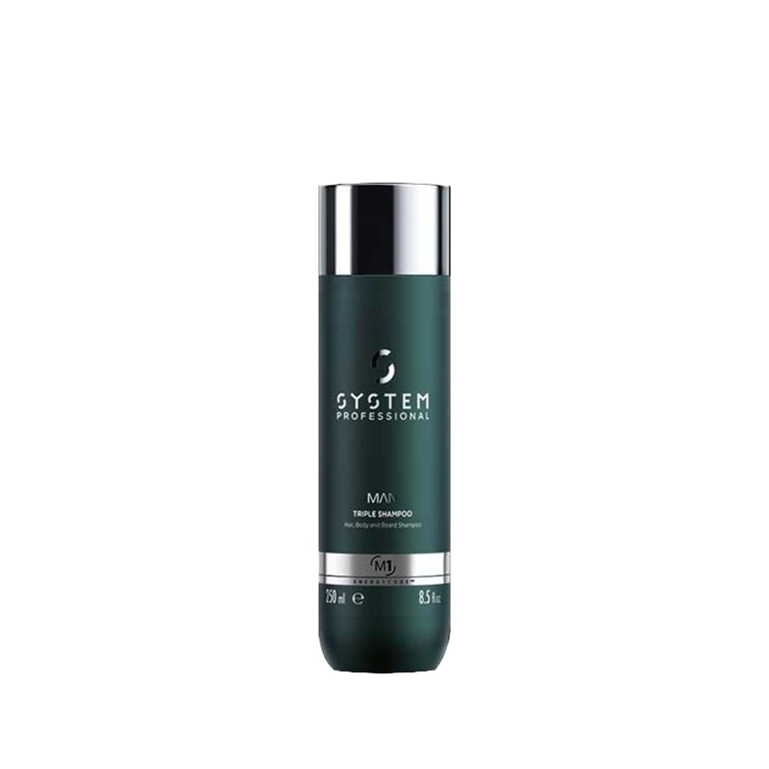 Wella System Professional Man 3-in-1 Shampoo - Simplifies Grooming for Hair, Body & Beard - 8.45 fl oz