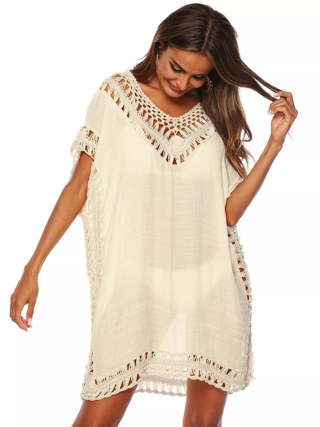 Crochet Trim V-Neck Cover-Up Dress