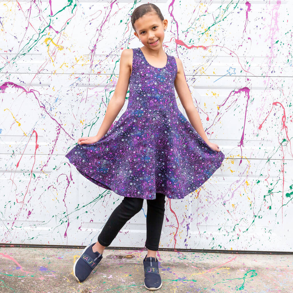 Princess Awesome & Boy Wonder Deep Field Galaxies Sleeveless Play Dress with Pockets — construction detail