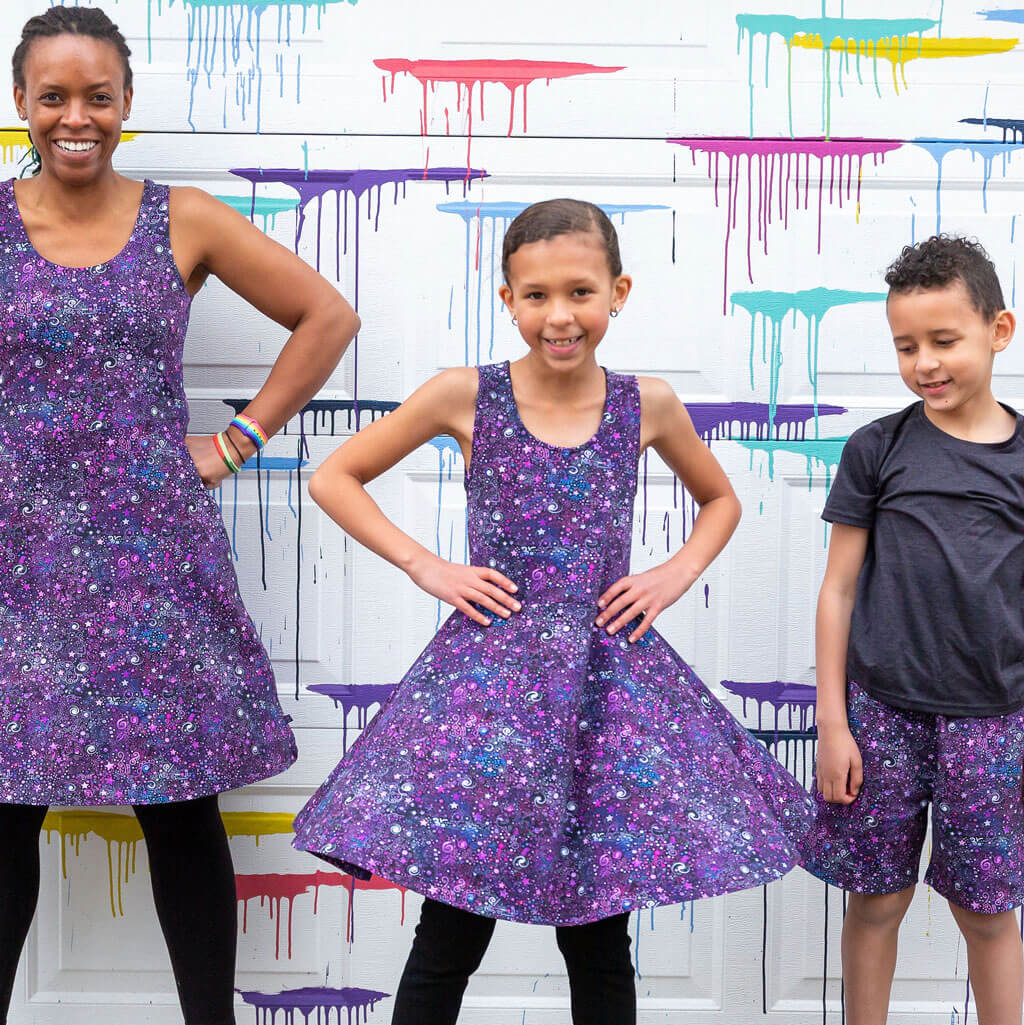 Princess Awesome & Boy Wonder Deep Field Galaxies Sleeveless Play Dress with Pockets — lifestyle worn / used context