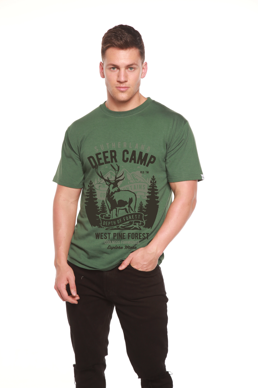Spun Bamboo Deer Camp Men's Bamboo Viscose/Organic Cotton Short Sleeve Graphic T-Shirt — color detail