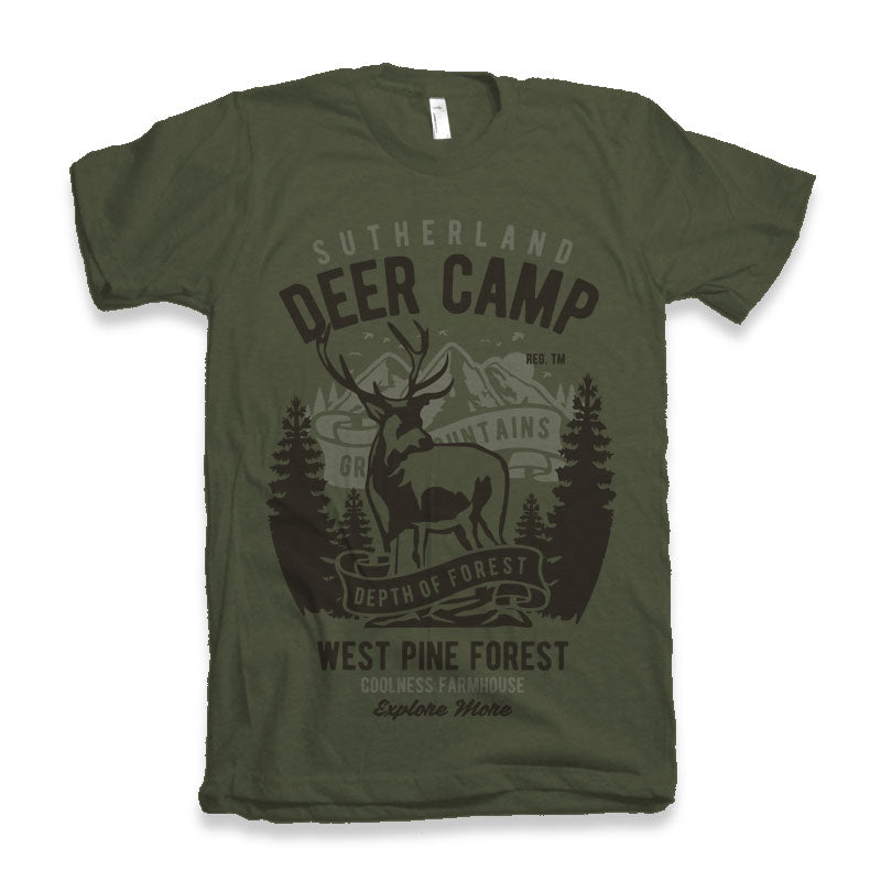 Spun Bamboo Deer Camp Men's Bamboo Viscose/Organic Cotton Short Sleeve Graphic T-Shirt — detail close-up