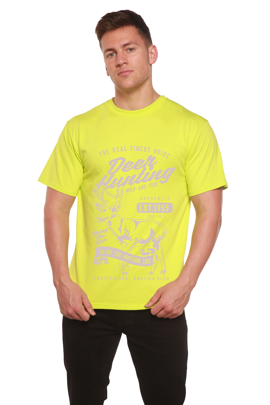 Spun Bamboo Deer Hunting Men's Bamboo Viscose/Organic Cotton Short Sleeve Graphic T-Shirt — fabric or material detail