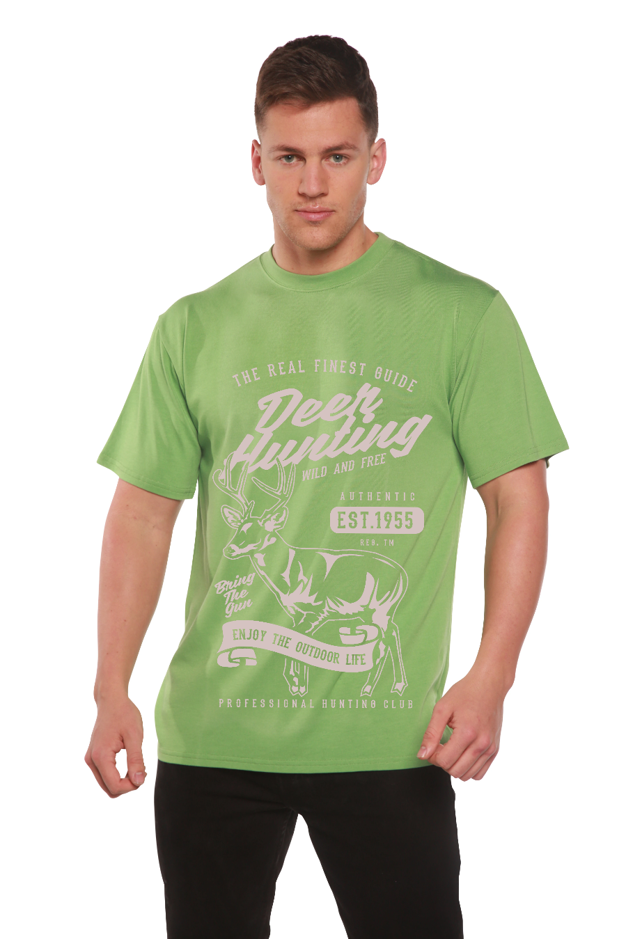 Spun Bamboo Deer Hunting Men's Bamboo Viscose/Organic Cotton Short Sleeve Graphic T-Shirt — in-use photo