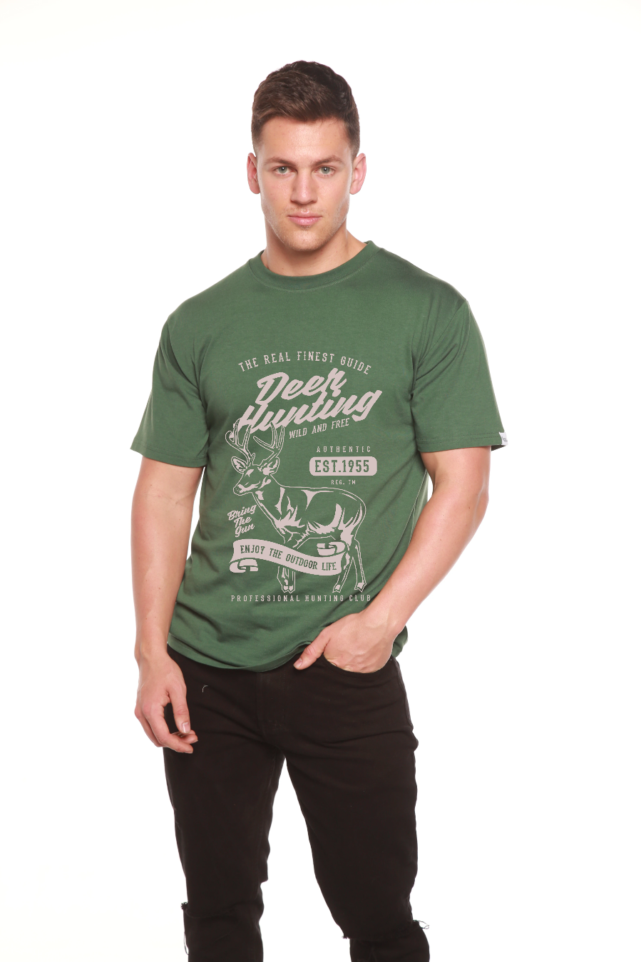 Spun Bamboo Deer Hunting Men's Bamboo Viscose/Organic Cotton Short Sleeve Graphic T-Shirt — packaging