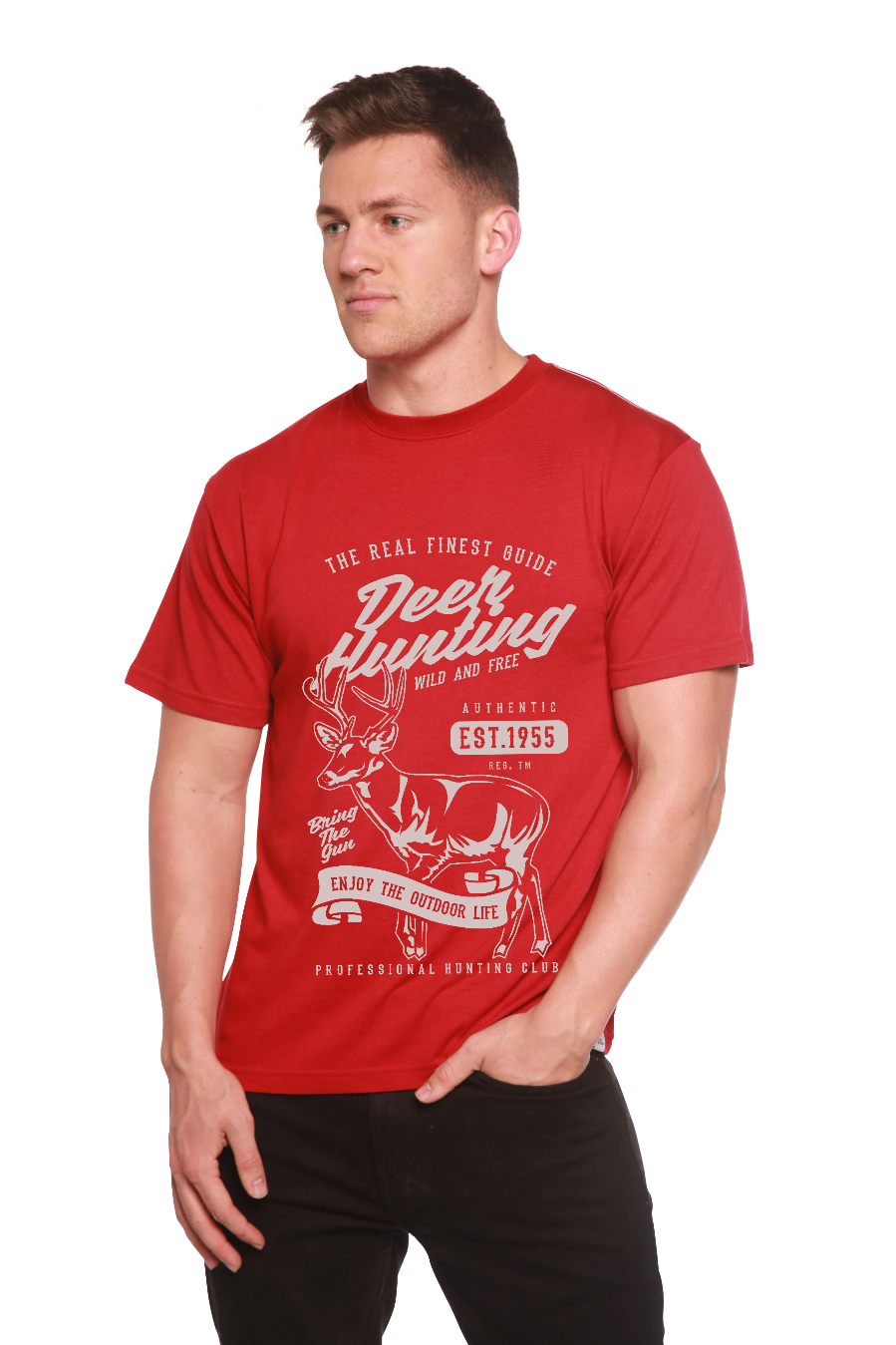 Spun Bamboo Deer Hunting Men's Bamboo Viscose/Organic Cotton Short Sleeve Graphic T-Shirt — lifestyle context