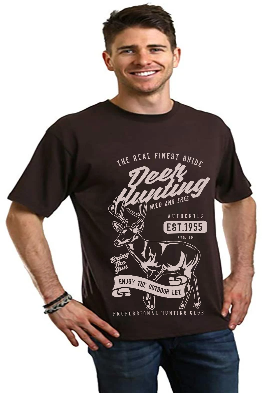 Spun Bamboo Deer Hunting Men's Bamboo Viscose/Organic Cotton Short Sleeve Graphic T-Shirt — alternative angle