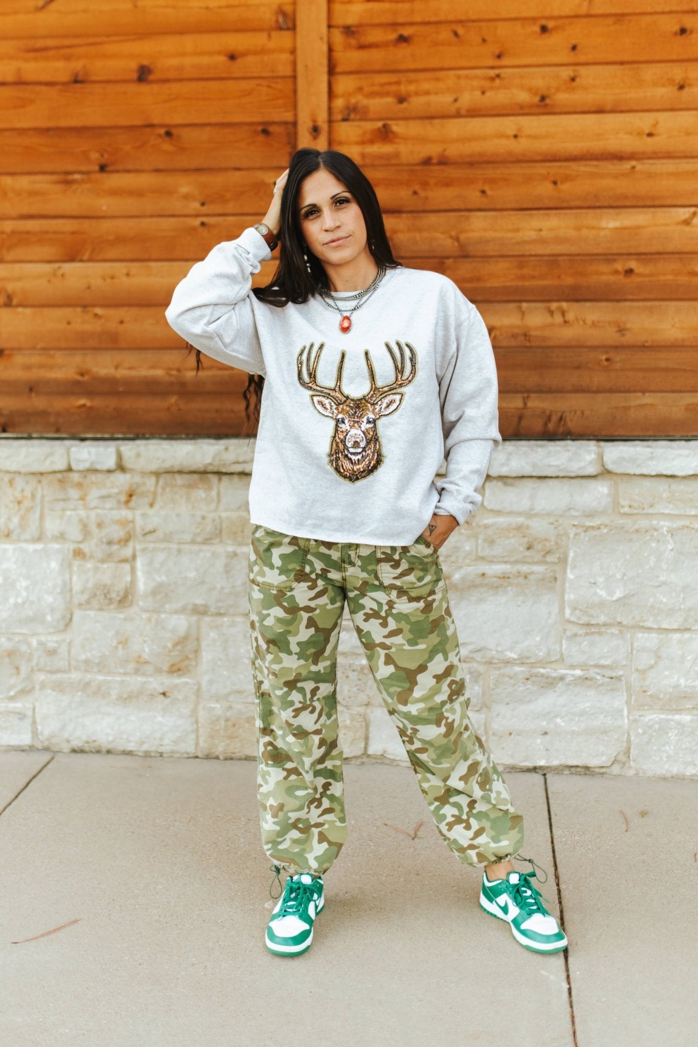 Wild Junkie Deer Hunting Sequin Patch Sweatshirt — main product shot