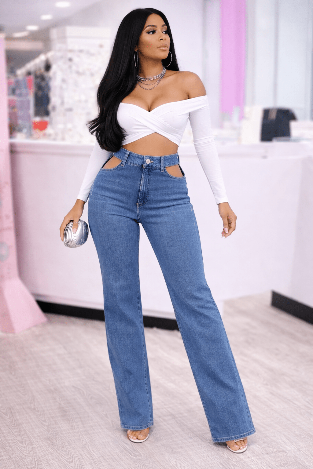 Deliah Cutout Straight Leg Jean