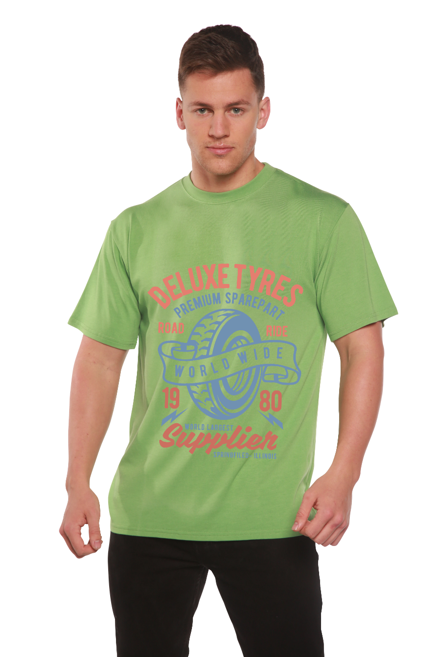 Spun Bamboo Deluxe Tyres Men's Bamboo Viscose/Organic Cotton Short Sleeve Graphic T-Shirt — color detail