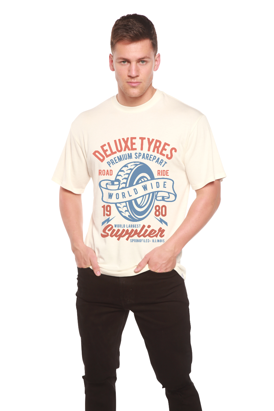 Spun Bamboo Deluxe Tyres Men's Bamboo Viscose/Organic Cotton Short Sleeve Graphic T-Shirt — alternative angle