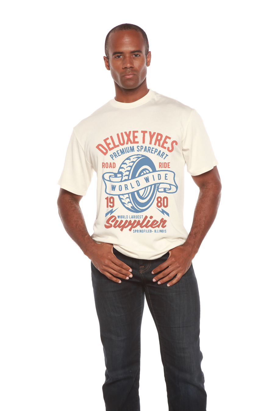 Spun Bamboo Deluxe Tyres Men's Bamboo Viscose/Organic Cotton Short Sleeve Graphic T-Shirt — product on model
