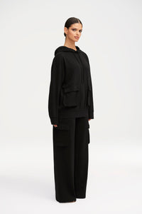 Demi Oversized Cargo Pocket Hoodie - Black Clothing Veiled 