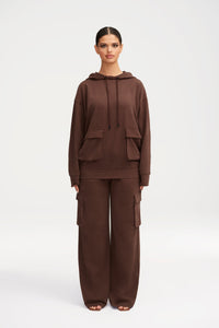 Demi Oversized Cargo Pocket Hoodie - Brown Clothing Veiled 