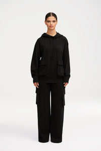 Demi Wide Leg Cargo Pocket Pants - Black Clothing Veiled 