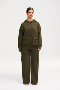 Demi Wide Leg Cargo Pocket Pants - Khaki Green Clothing Veiled 