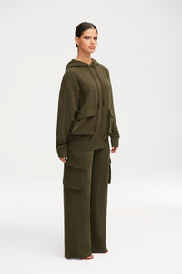 Demi Wide Leg Cargo Pocket Pants - Khaki Green Clothing Veiled 