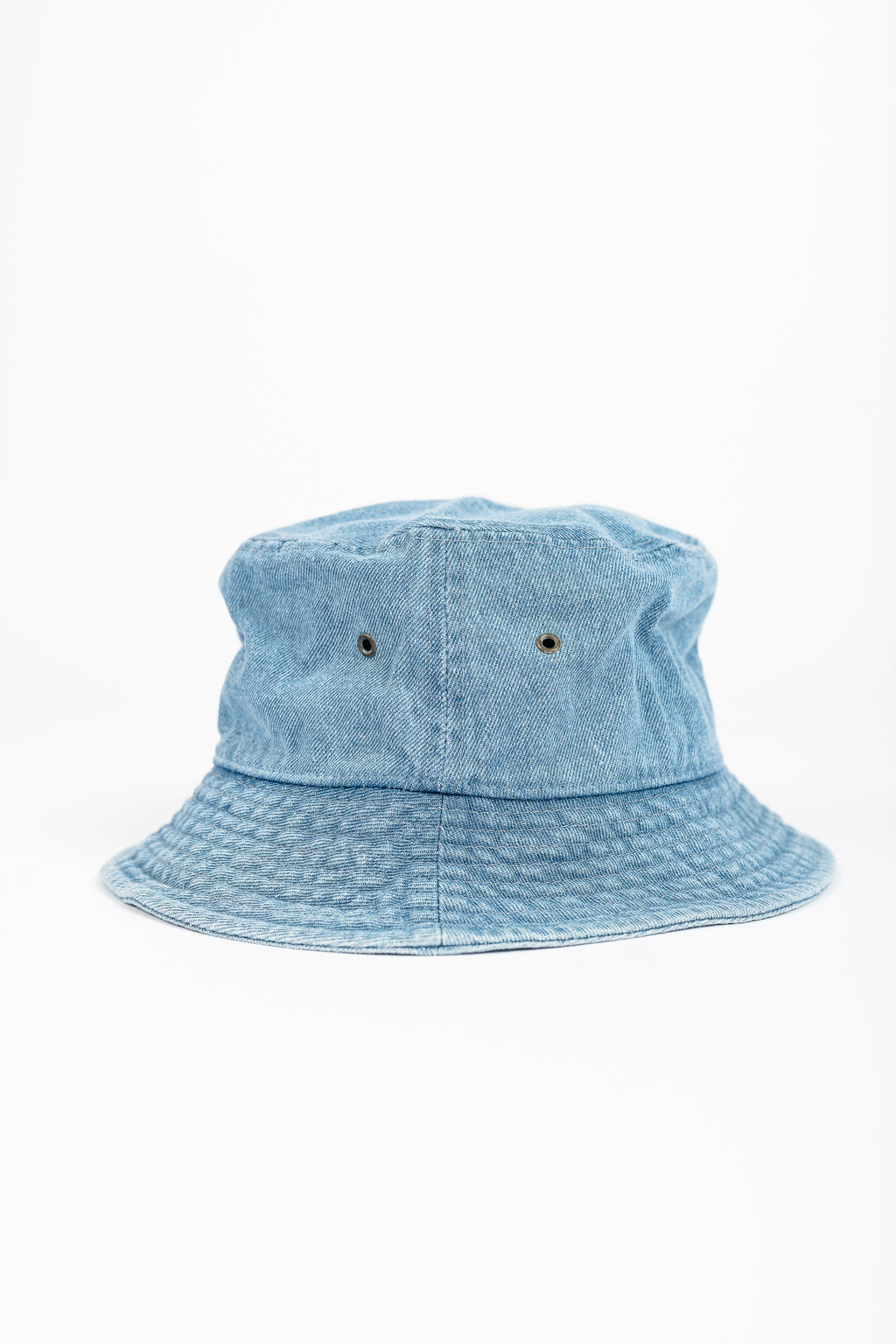 Superline Denim Bucket Hat — Superline branding close-up
