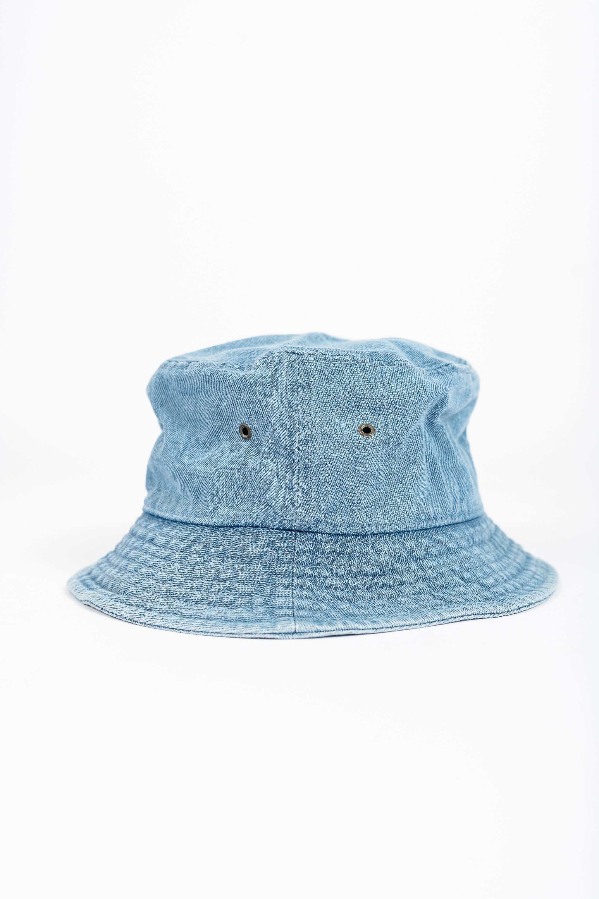 Superline Denim Bucket Hat — Superline branding close-up