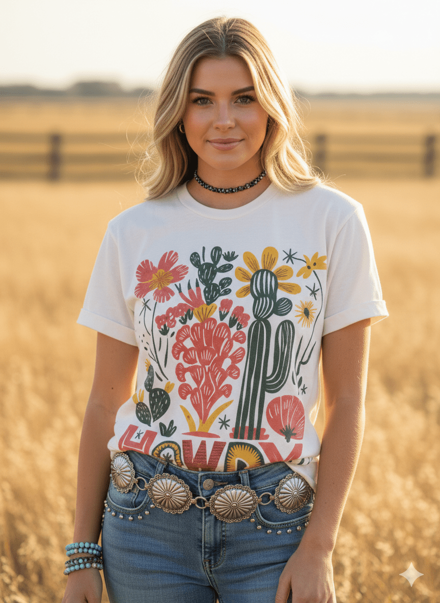 Wild Junkie Desert Bloom Howdy Graphic Tee — graphic tees category context