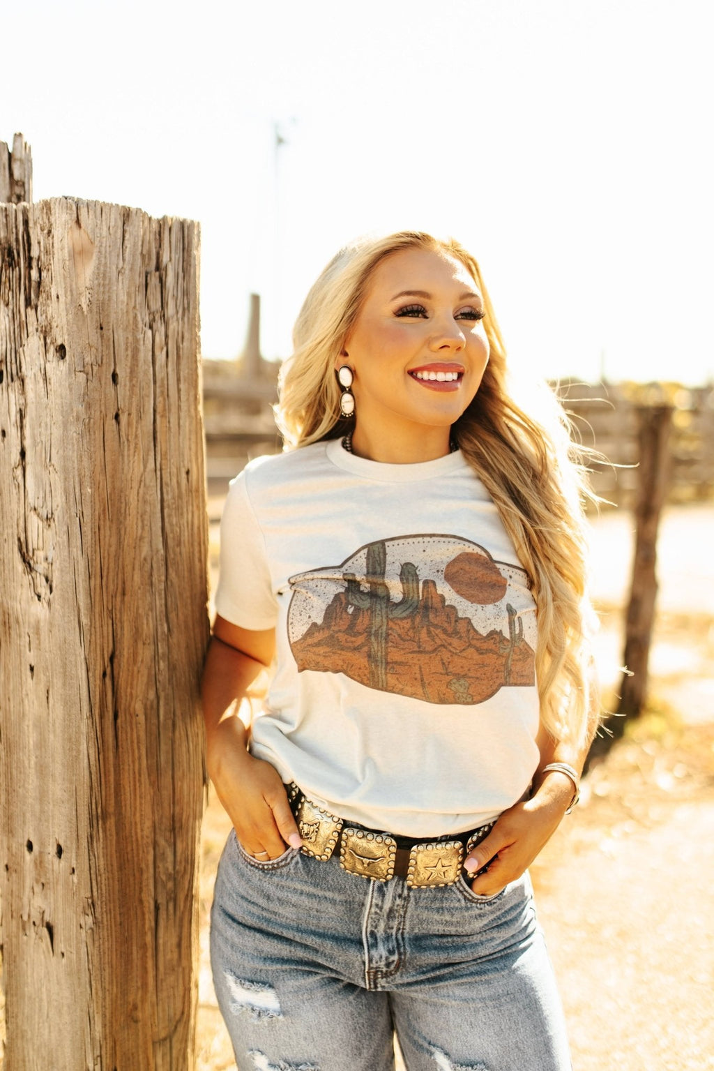 Wild Junkie Desert Cactus Scene Graphic Tee — detail close-up