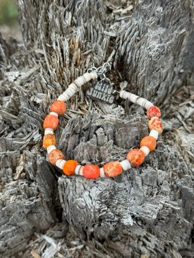 Desert Ember Beaded Shell Bracelet